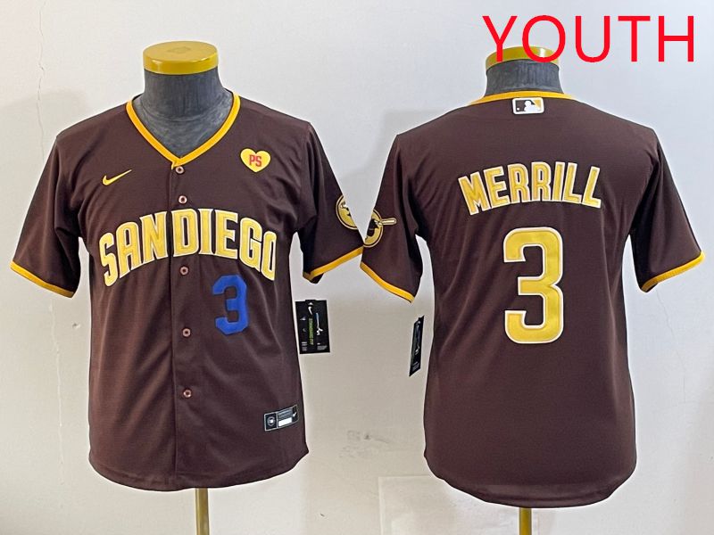 Youth San Diego Padres #3 Merrill Brown Game 2025 Nike MLB Jersey style 2